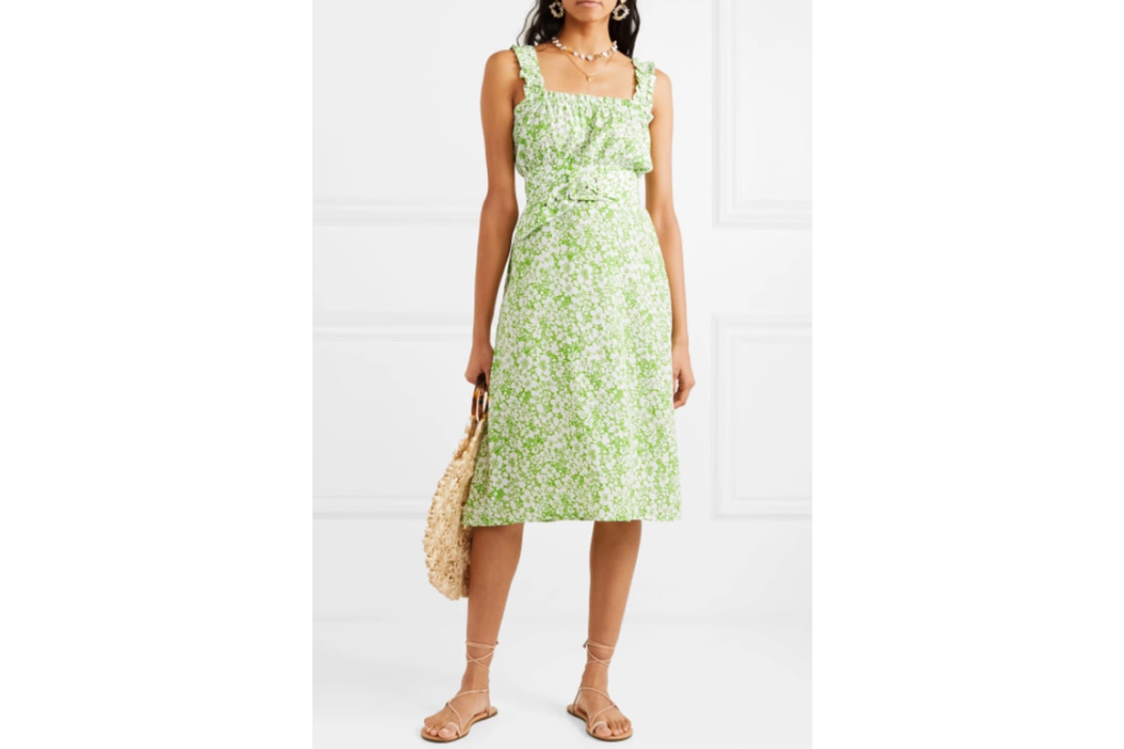 Mae belted ruffled floral-print crepe dress