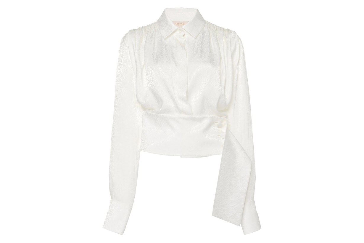 MATÉRIEL Cropped Belted Woven Blouse