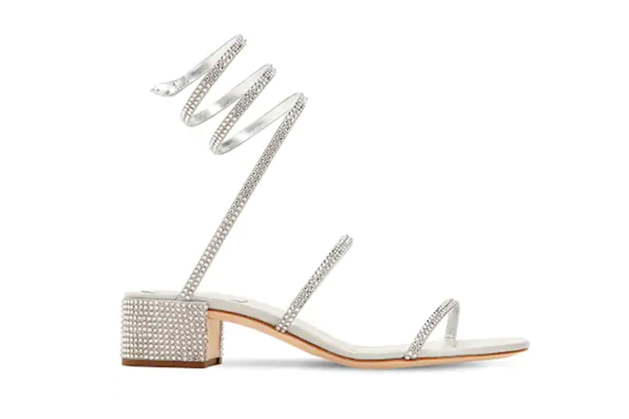 RENÉ CAOVILLA 40MM SWAROVSKI SNAKE SATIN SANDALS