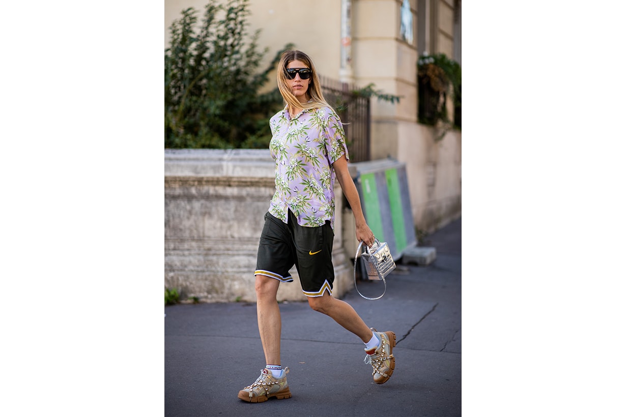Veronika Heilbrunner wearing Nike shorts is seen outside Dries van Noten during Paris Fashion Week Womenswear Spring/Summer 2019 on September 26, 2018 in Paris, France.