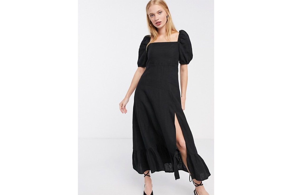 & Other Stories linen square neck midi dress in black