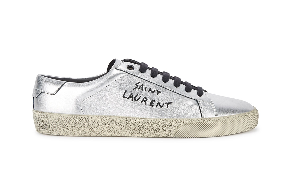 SAINT LAURENT Court silver leather sneakers