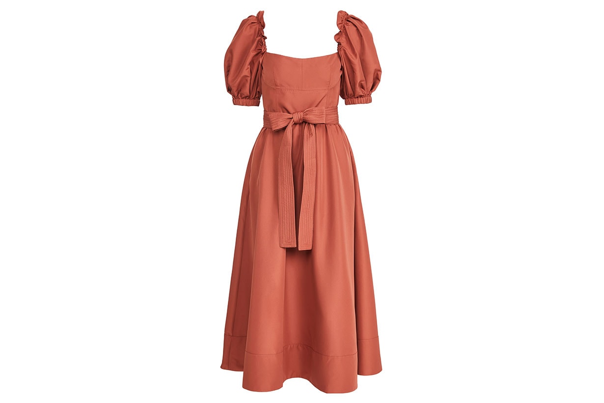 Self Portrait Rust Taffeta Midi Dress
