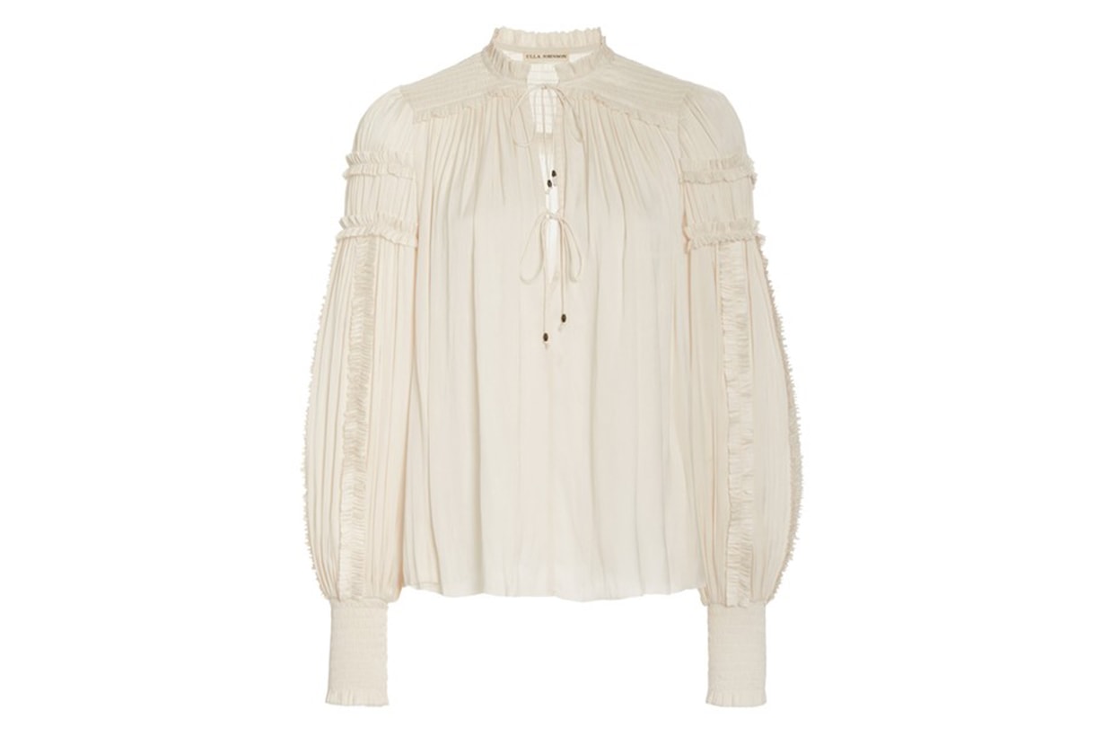 Ulla Johnson Fernanda Pleated Crepe Blouse