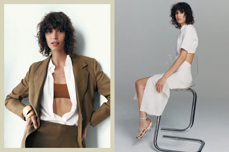 Model with Blazer, Bra Top, White Skirt