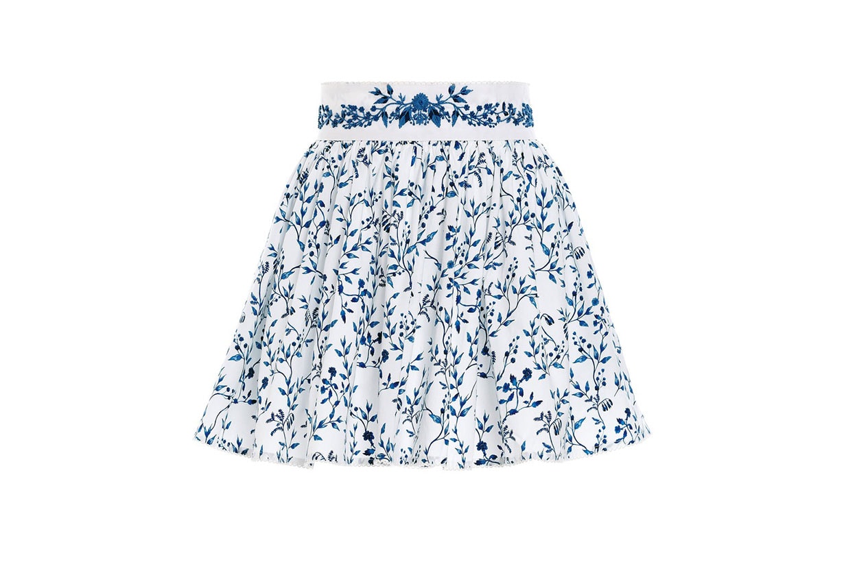 Arandano Acacias-Print Cotton Poplin Hand Embroidered Detail Mini Skirt