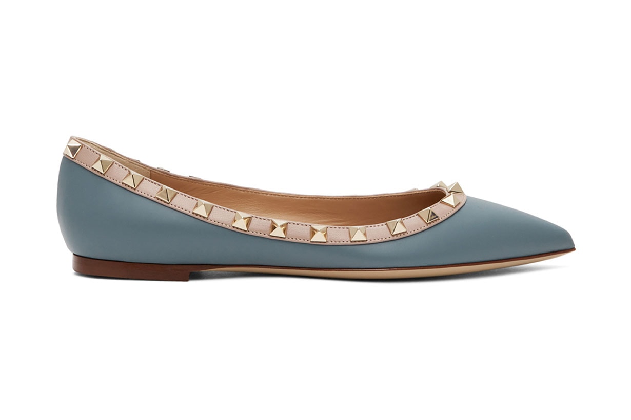 Blue & Pink Valentino Garavani Rockstud Ballerina Flats