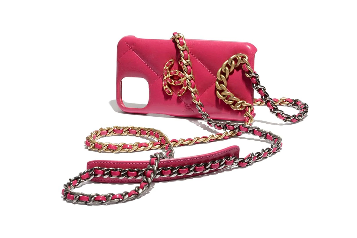 case for iphone xi pro with chain Shiny Goatskin, Gold-Tone, Silver-Tone & Ruthenium-Finish Metal Pink