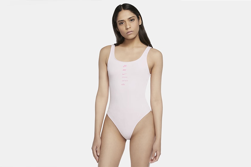 nike swimwear bodysuit swoosh stacked logo pink sportswear