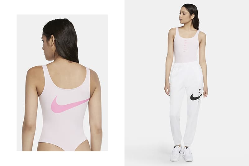 nike swimwear bodysuit swoosh stacked logo pink sportswear