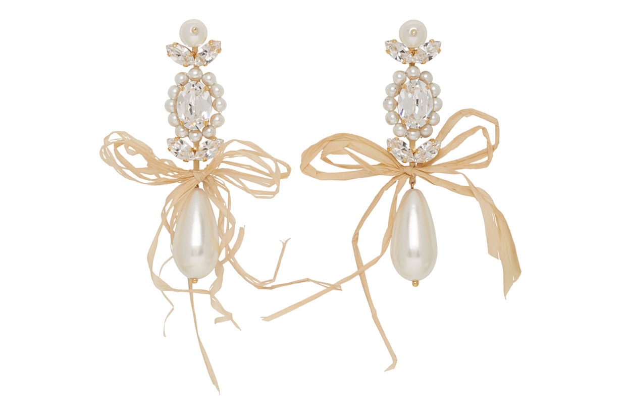 Gold Raffia Bow Drop Earrings