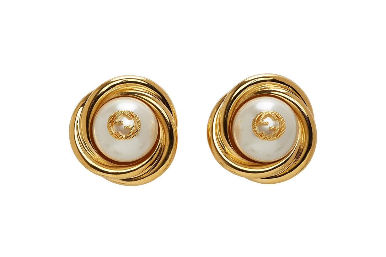 Gucci Gold Interlocking G Pearl Earrings