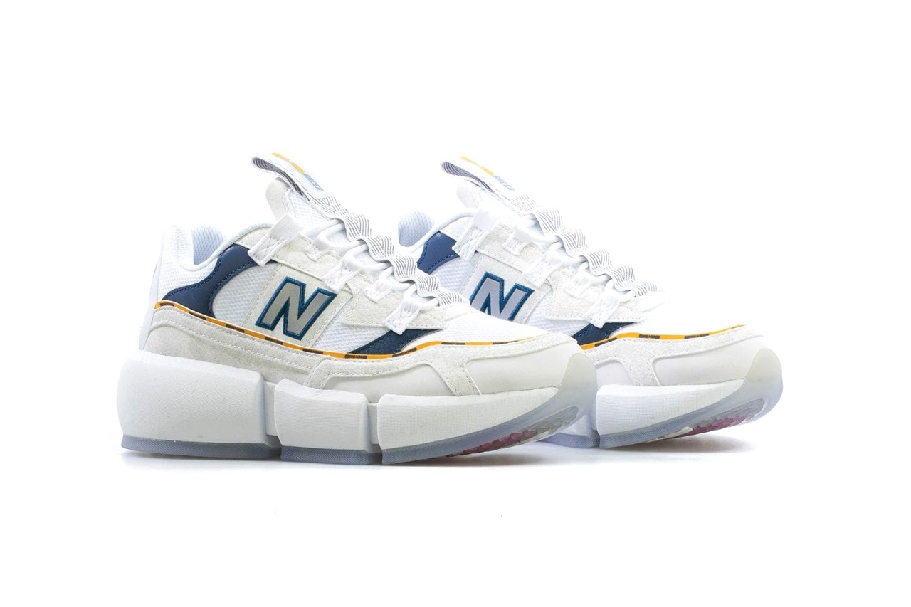Jaden smith new balance vision racer white navy blue yellow release sneakers