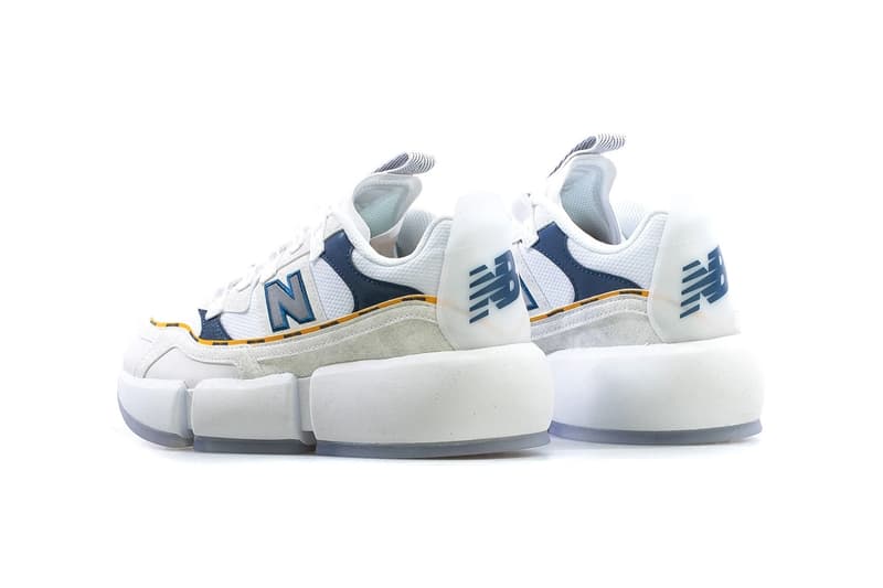 Jaden smith new balance vision racer white navy blue yellow release sneakers