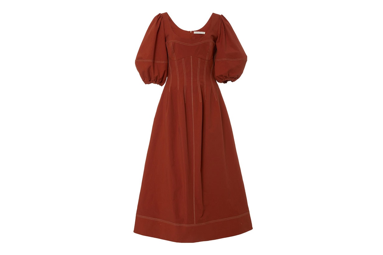 Lena Puff Sleeve Stretch-Cotton Midi Dress