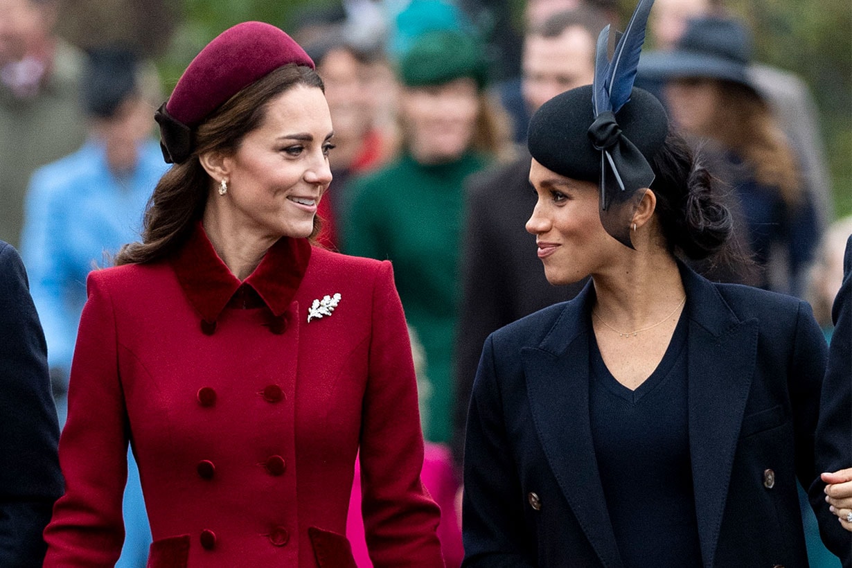 Catherine, Duchess of Cambridge and Meghan, Duchess of Sussex attend Christmas Day Church service at Church of St Mary Magdalene on the Sandringham estate on December 25, 2018 in King's Lynn, England.