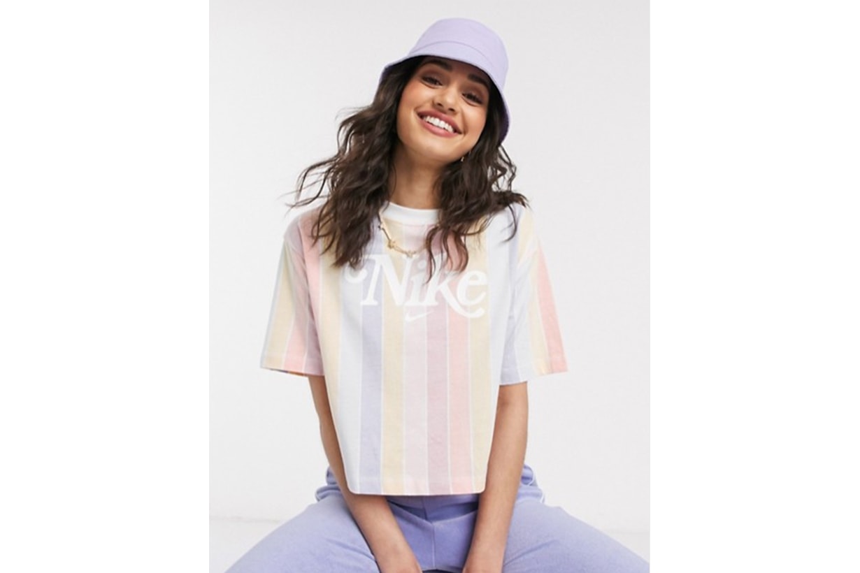 Nike Rainbow stripe retro logo crop t-shirt