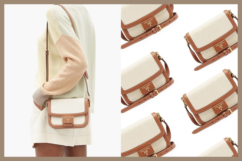 Emblème canvas and leather cross-body bag