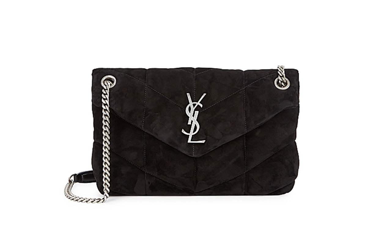 SAINT LAURENT Loulou Puffer small black suede shoulder bag