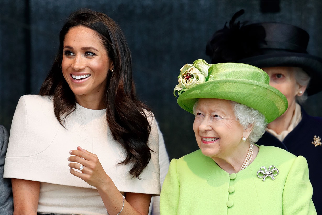 Meghan, Duchess of Sussex and Queen Elizabeth II attend a ceremony to open the new Mersey Gateway Bridge on June 14, 2018 in Widnes, England. Meghan Markle married Prince Harry last month to become The Duchess of Sussex and this is her first engagement with the Queen. During the visit the pair will open a road bridge in Widnes and visit The Storyhouse and Town Hall in Chester.