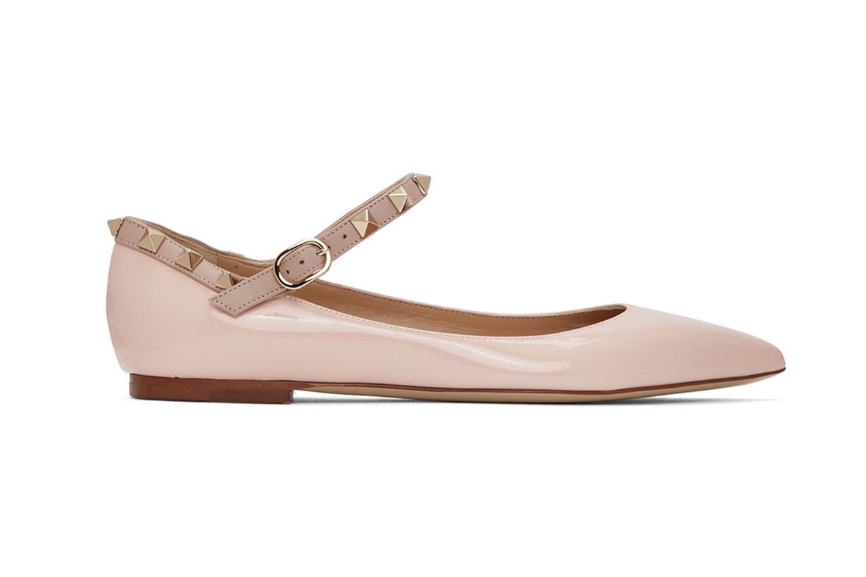 Valentino Pink Valentino Garavani Patent Ankle Strap Rockstud Ballerina Flats