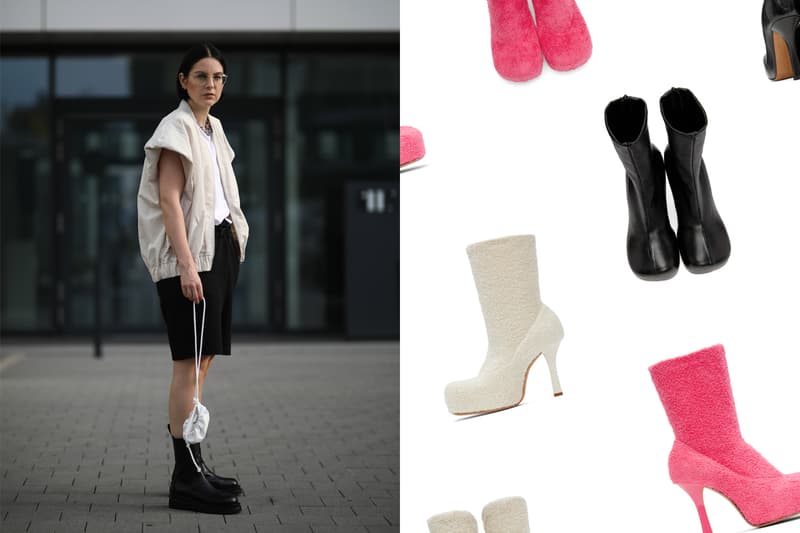 bottega veneta bold boots knit furry pink white fall winter 2020