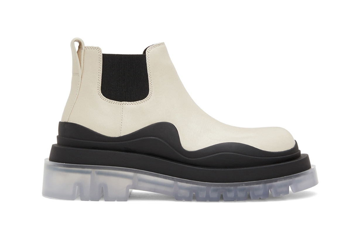 Bottega Veneta Off-White & Black Low BV Tire Chelsea Boots