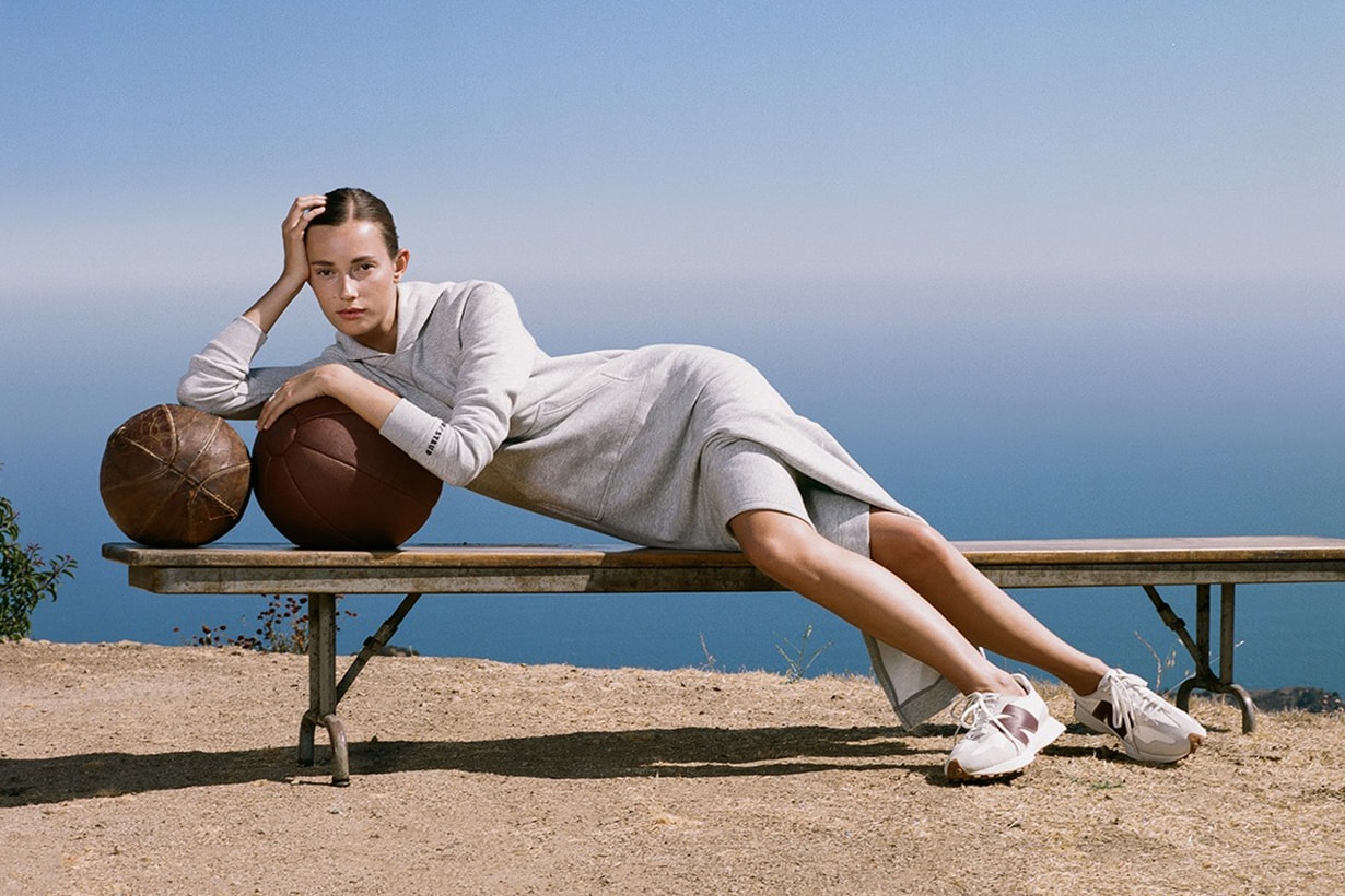 staud new balance activewear collaboration collection 327 sneaker bike shorts leggings