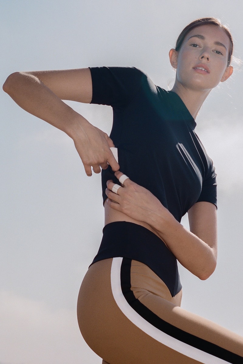 staud new balance activewear collaboration collection 327 sneaker bike shorts leggings