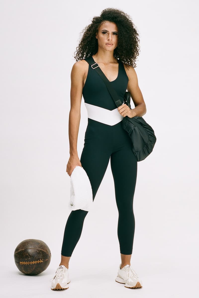 staud new balance activewear collaboration collection 327 sneaker bike shorts leggings