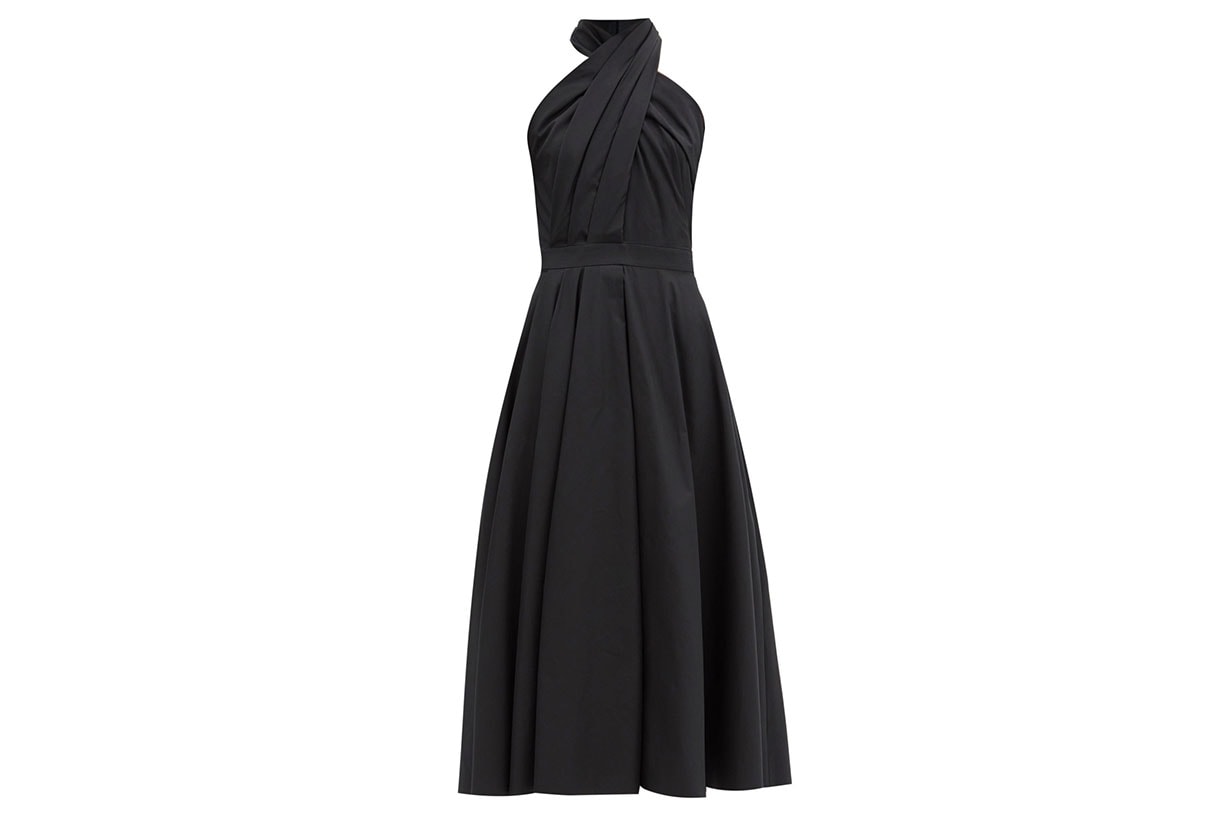 ALEXANDER MCQUEEN Halterneck pleated cotton-poplin midi dress