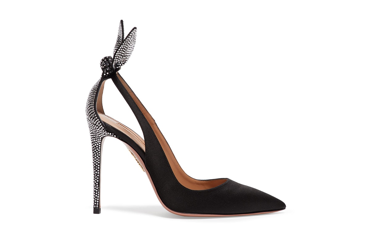AQUAZZURA Bow Tie 105 crystal-embellished suede pumps