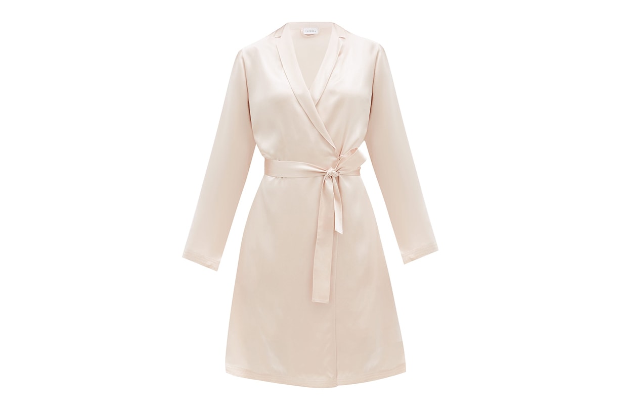 Belted short silk robe
