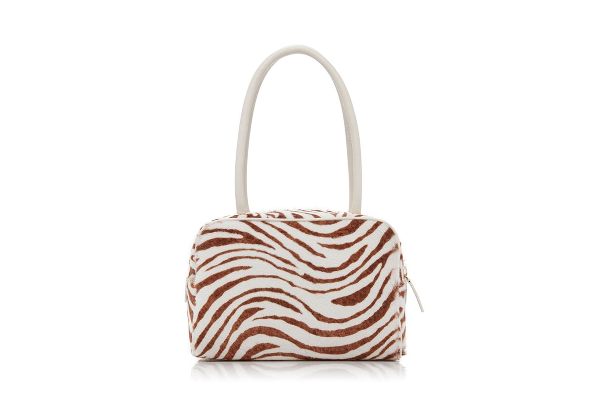 BY FAR Martin Zebra-Print Calf-Hair Leather Top Handle Bag