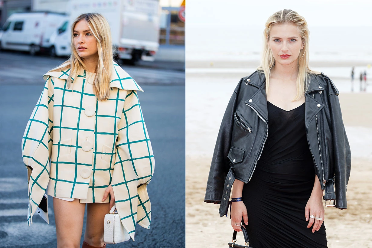 Camille Razat is seen wearing checkered cape outside Lanvin during Paris Fashion Week - Womenswear Fall/Winter 2020/2021 : Day Three on February 26, 2020 in Paris, France.