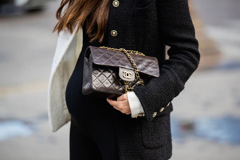 Leia Sfez is seen wearing black white two tone blazer, bag, tights outside Chanel during Paris Fashion Week - Womenswear Spring Summer 2021 : Day Nine on October 06, 2020 in Paris, France.