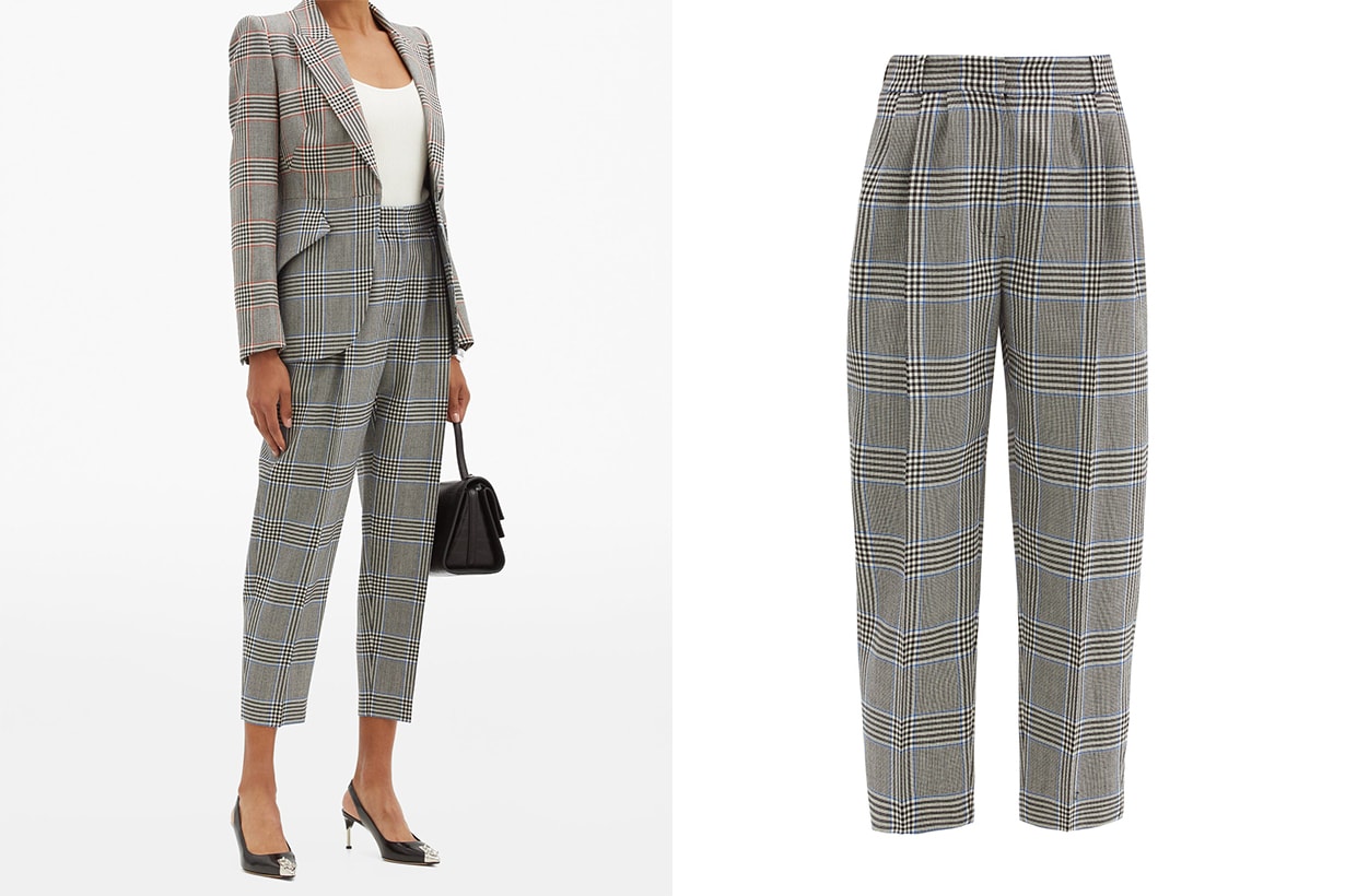Cropped glen-check wool-twill suit trousers