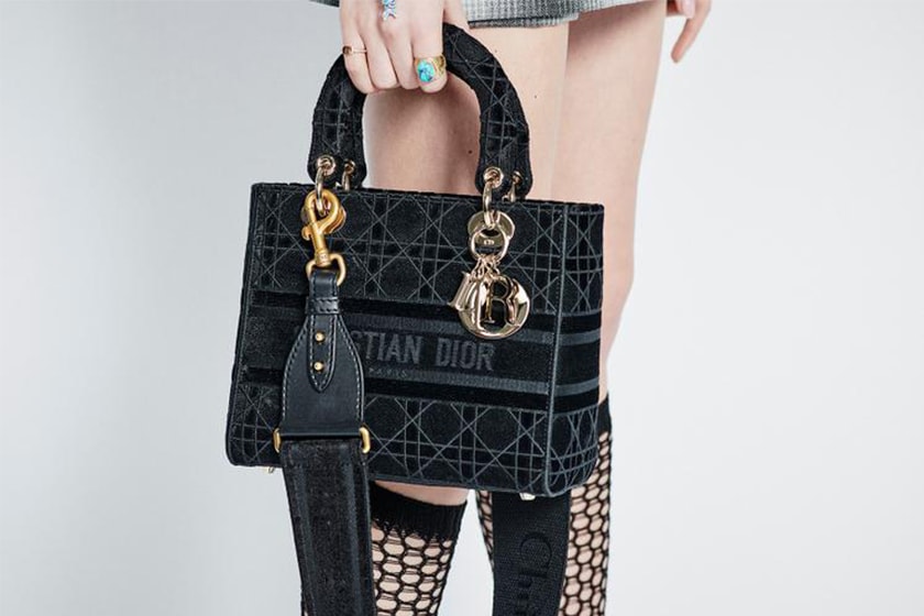 dior lady d lite bag velvet black blue maroon