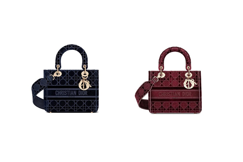 dior lady d lite bag velvet black blue maroon
