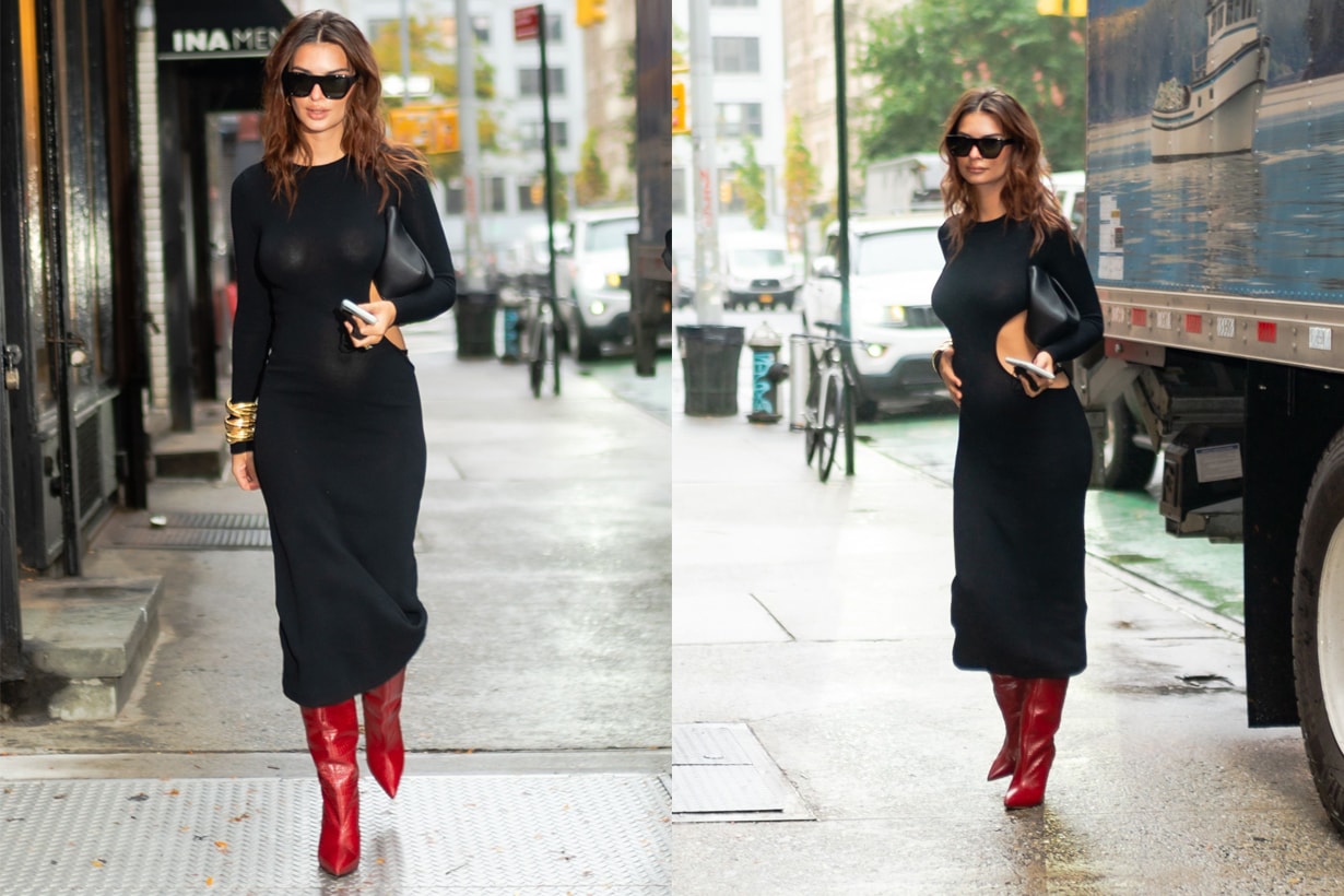 emily Ratajkowski Maternity style AYA MUSE dress khaite Stuart Weitzman