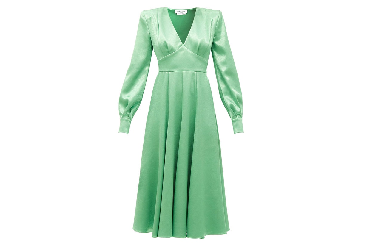 FRANÇOISE Padded-shoulder satin midi dress