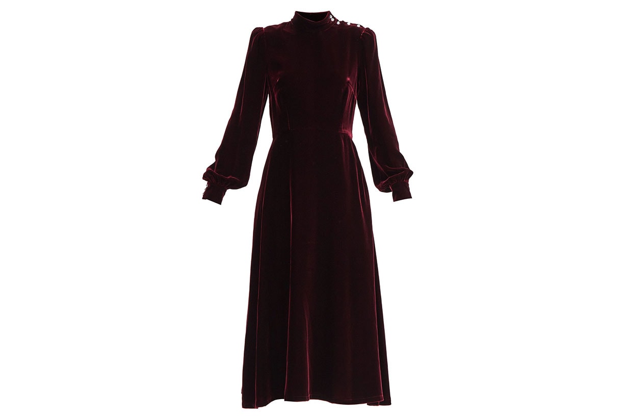 GOAT Khalo crystal-button velvet midi dress