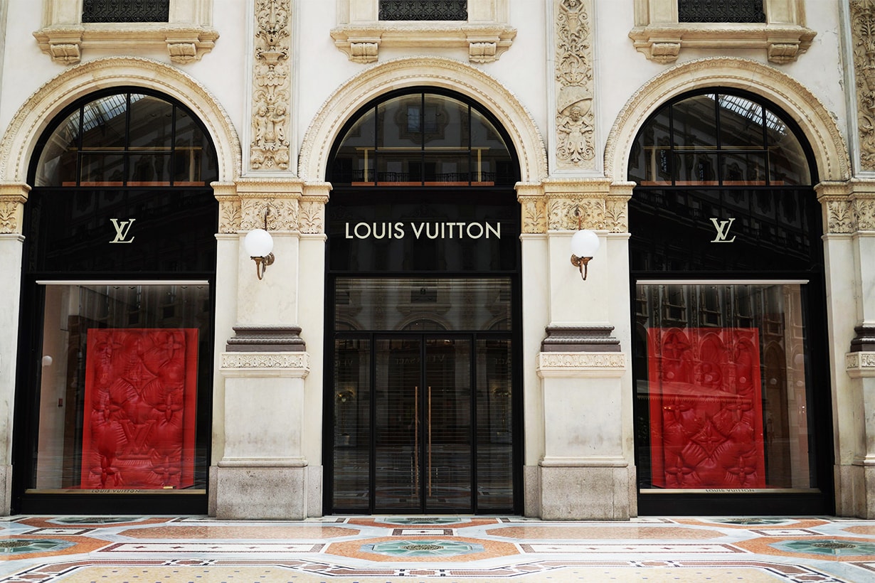 A general view of the closed Louis Vuitton boutique in Vittorio Emanuele Gallery on May 08, 2020 in Milan, Italy. Italy was the first country to impose a nationwide lockdown to stem the transmission of the Coronavirus (Covid-19), and its restaurants, theaters and many other businesses remain closed.