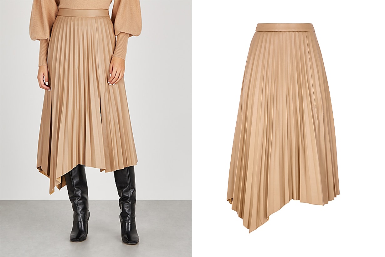 JONATHAN SIMKHAI Jalya camel pleated faux leather midi skirt