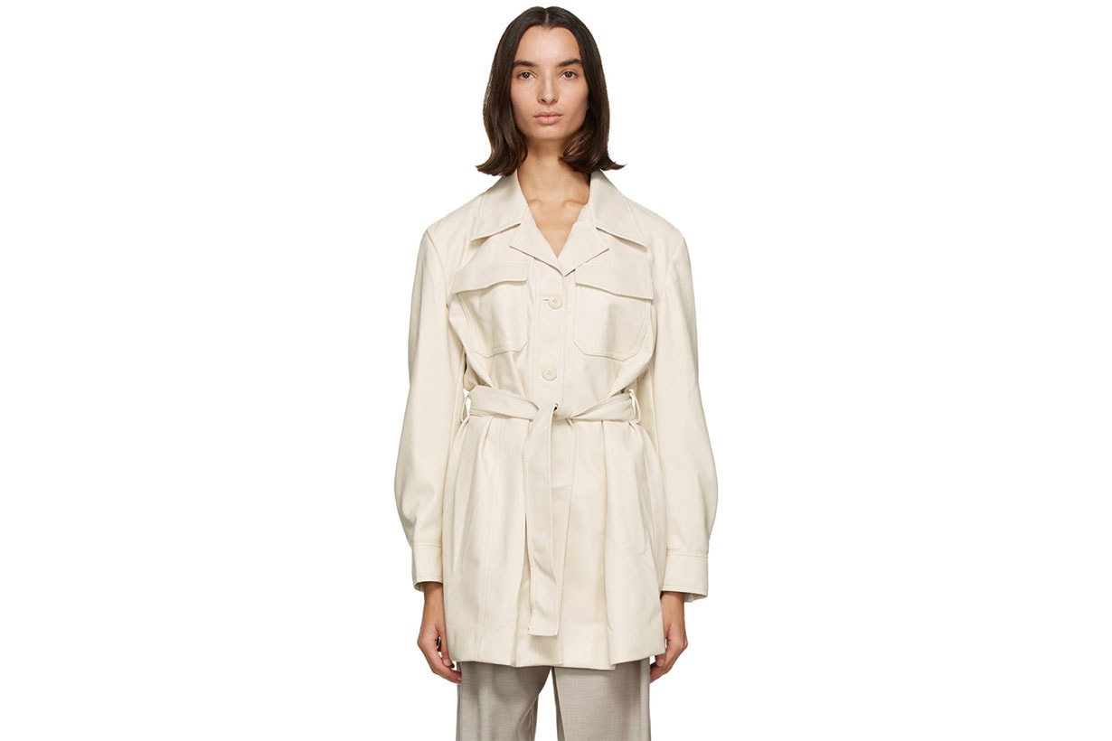 LOW CLASSIC Off-White Faux-Leather Belted Coat