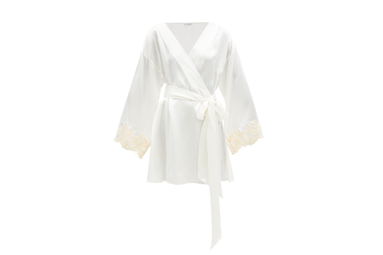 Maison embroidered silk-satin robe