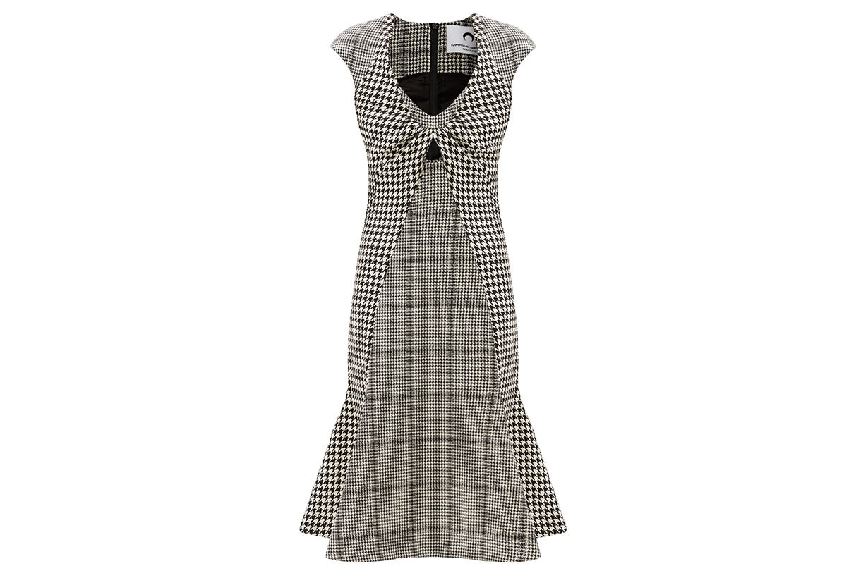 MARINE SERRE Panelled houndstooth wool midi dress