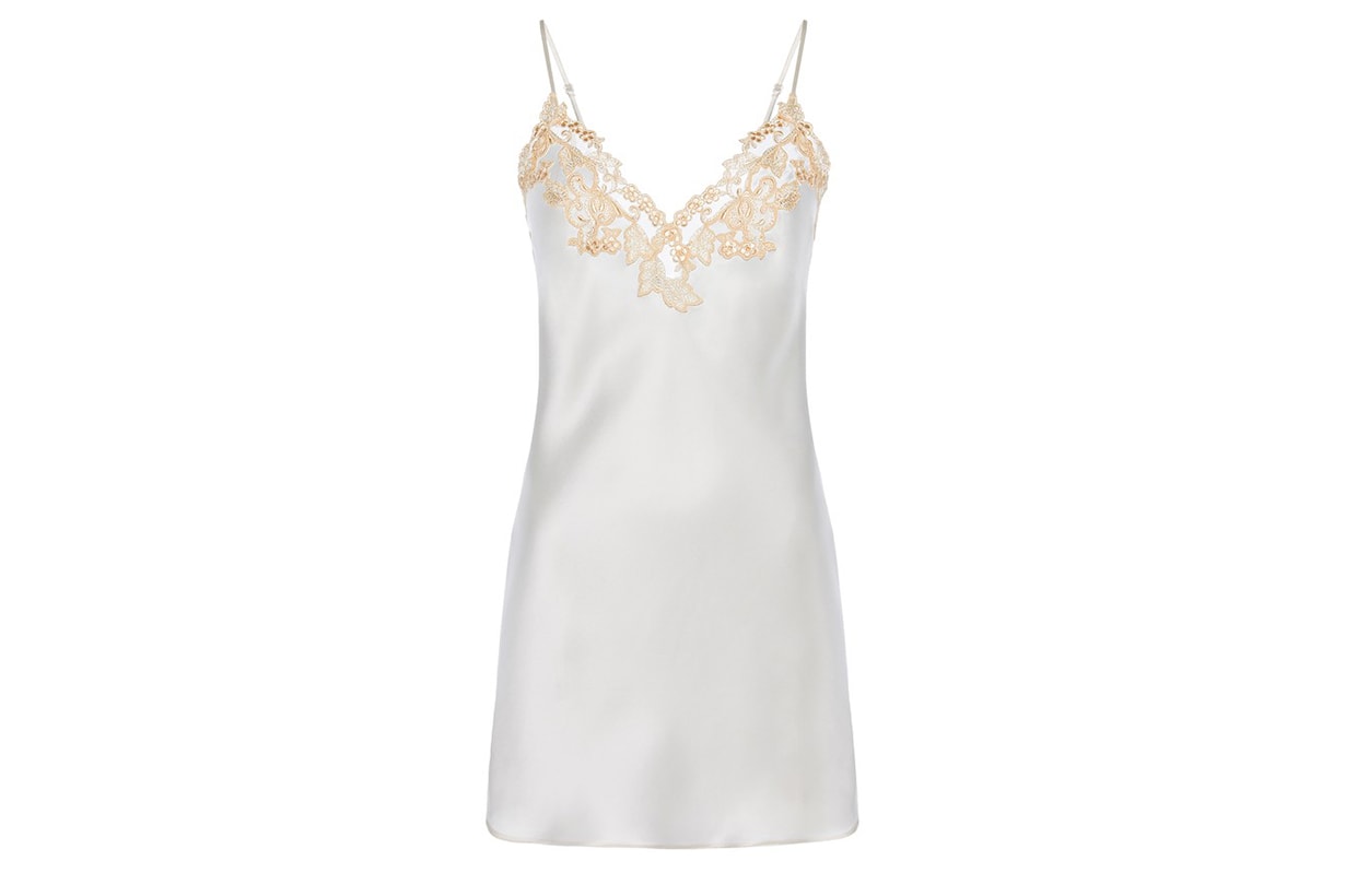 Slip Dress In Silk With Embroidered Tulle