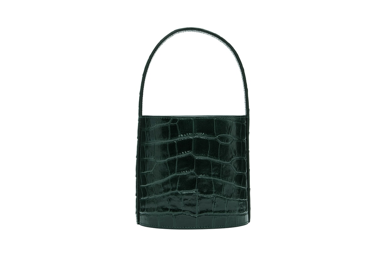 STAUD Green Croc-Embossed Bissett Bag