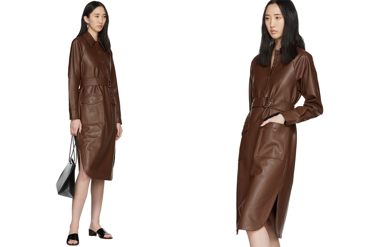 TIBI Brown Faux-Leather Shirt Dress